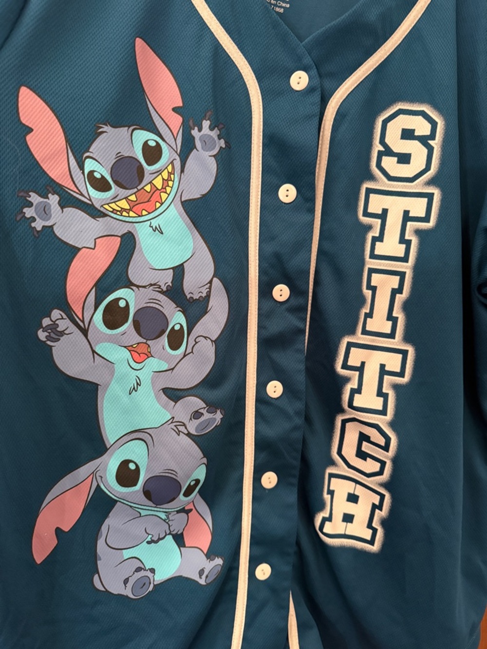 Disney Teal Stitch Button-Front Baseball Shirt - Picture 3 of 5